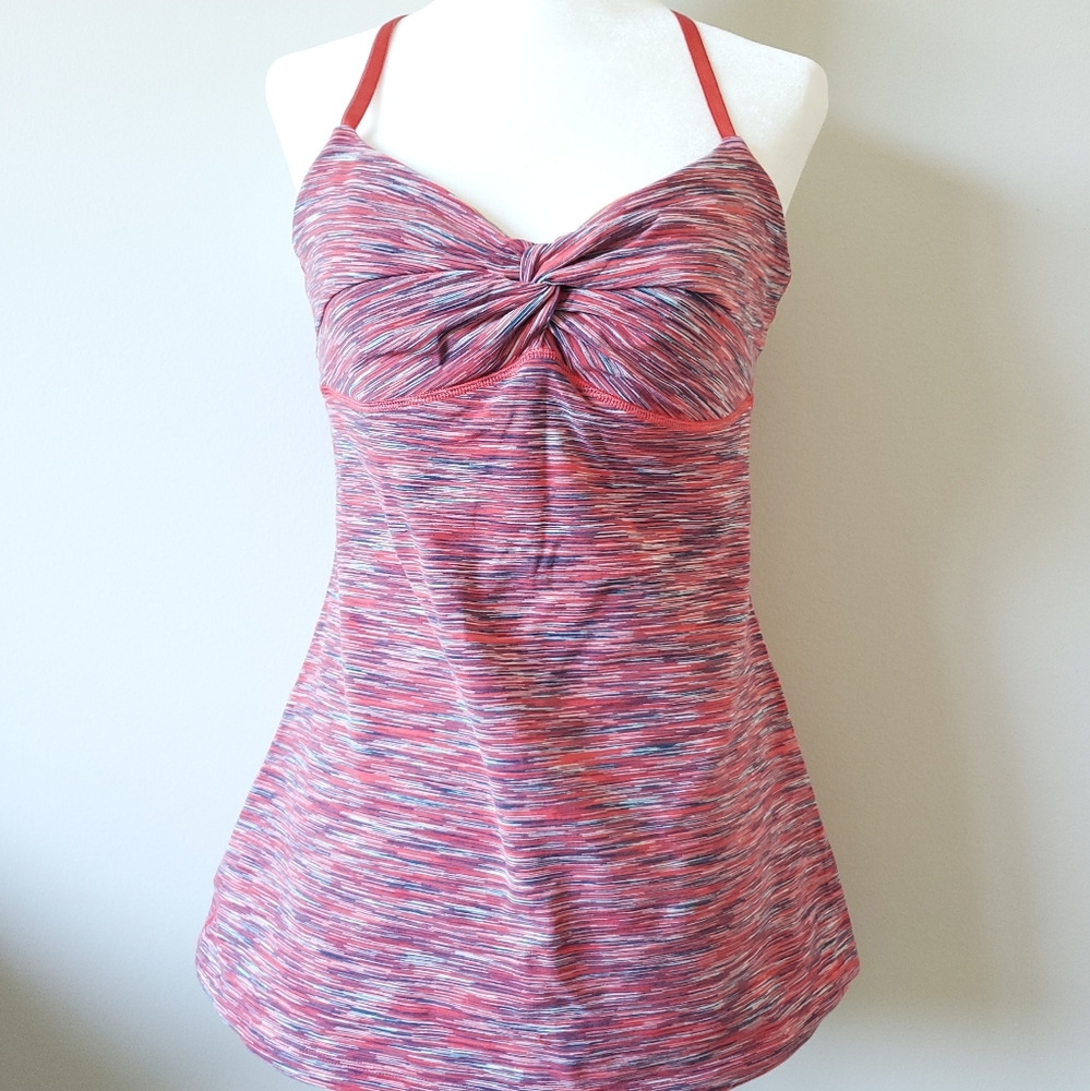 EUC Lululemon Dance: Twisted Tank, size 8, coral red/heathered stripe